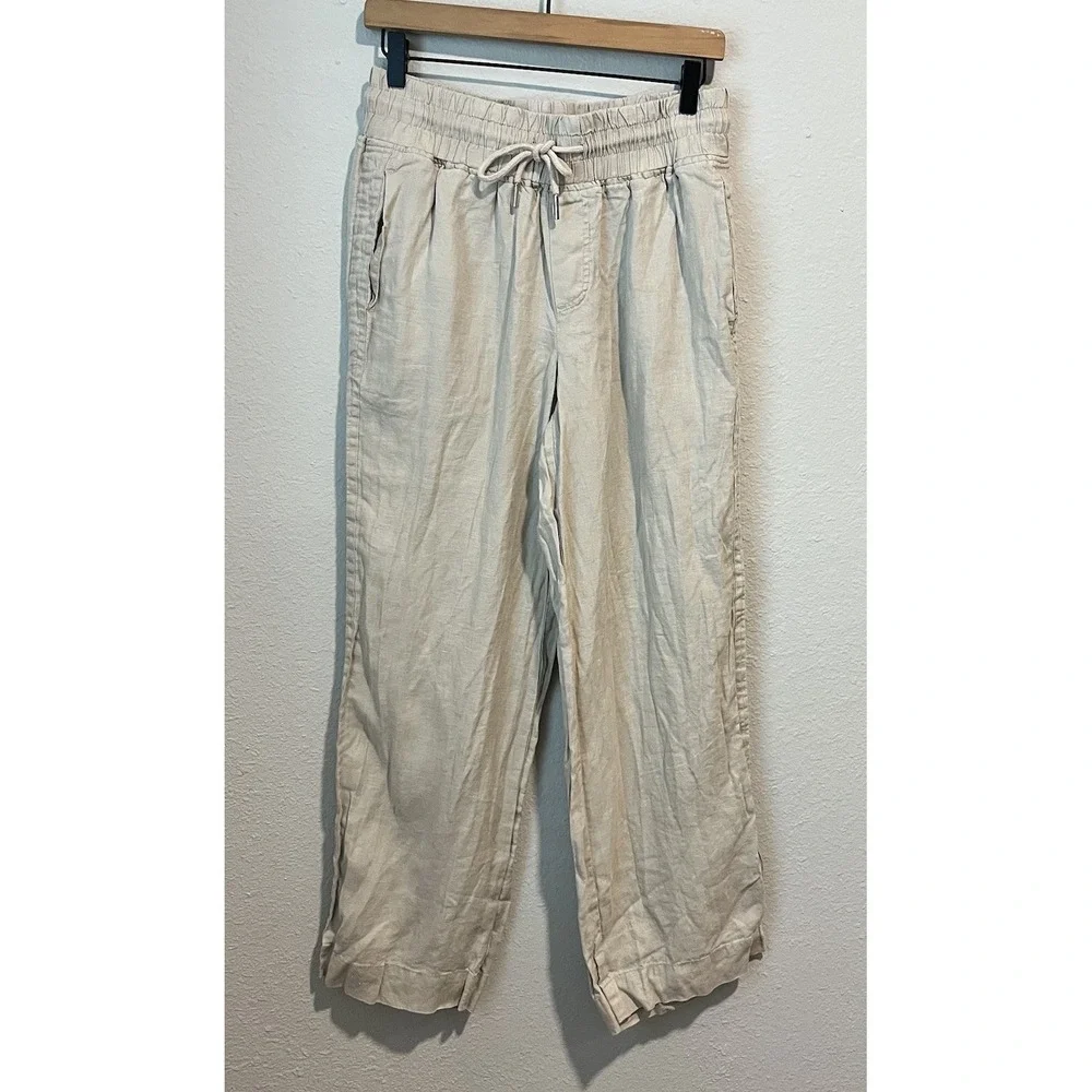 Quince European Linen Wide Leg Pants Women's Size M Driftwood Beige Drawstring